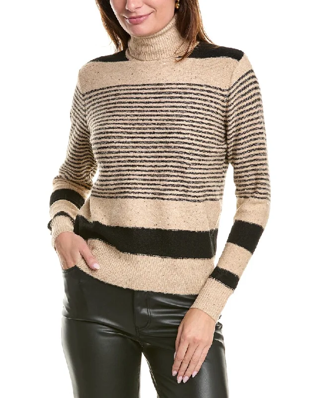 YAL New York Stripe Turtleneck Sweater Front Pockets Side Pockets Patch Pockets