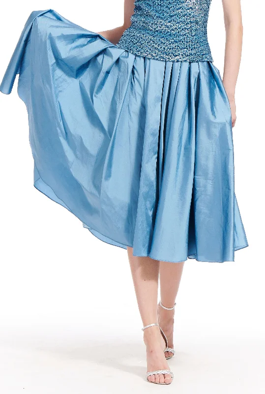 French Blue Taffeta Tea Length Midi Skirt wrap skirt elegant