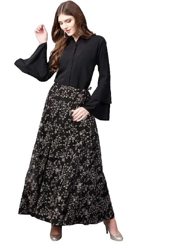 Ahalyaa Indowestern Black Shirt With Skirt Set boho skirt vibe