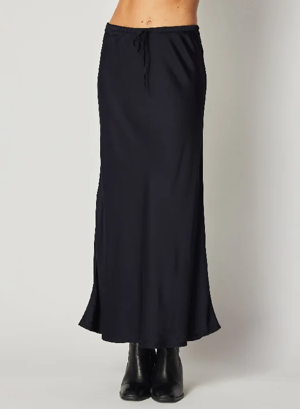 Bias Skirt with Tie - Navy Eclipse linen skirt natural