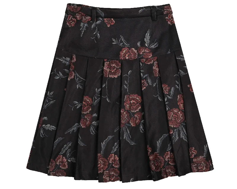 Belati Navy Floral Pleated Skirt wool skirt thick