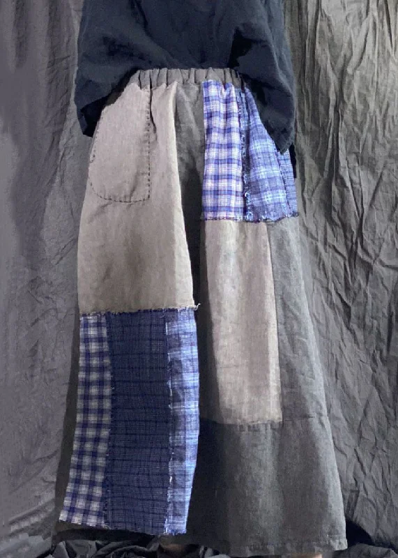 Bohemian Colorblock Wrinkled Pockets Patchwork Linen Skirts Spring wool skirt sturdy