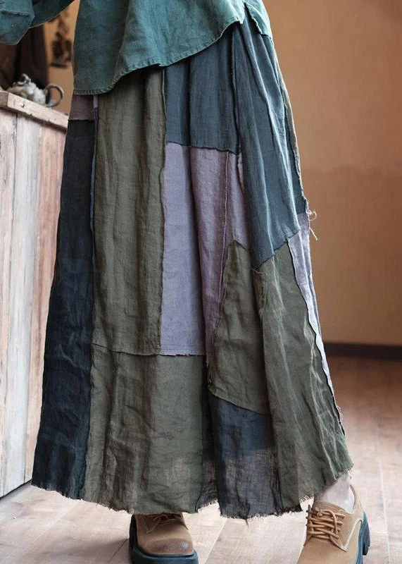 Casual Asymmetrical Patchwork Elastic Waist Linen A Line Skirt Summer relaxed fit skirt