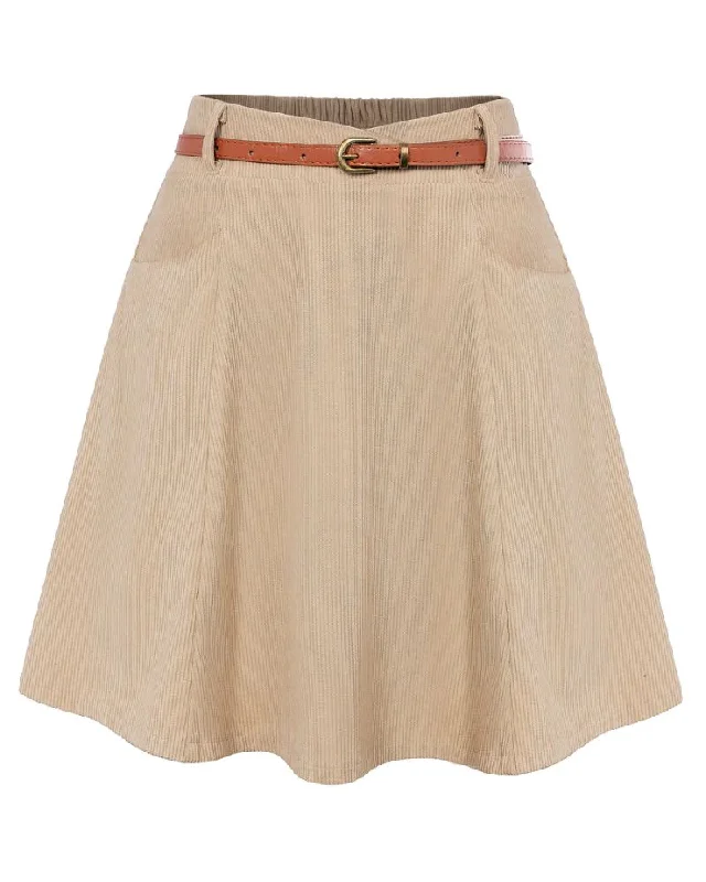 Corduroy Skirt with Pockets and Belt Basic Versatile Mini Skater Skirts chiffon skirt airy