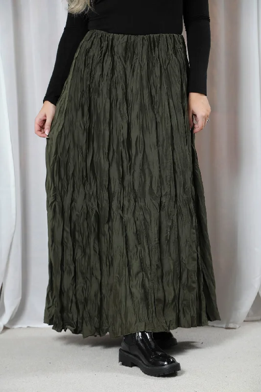 Crinkle Maxi Skirt Khaki high waist skirt