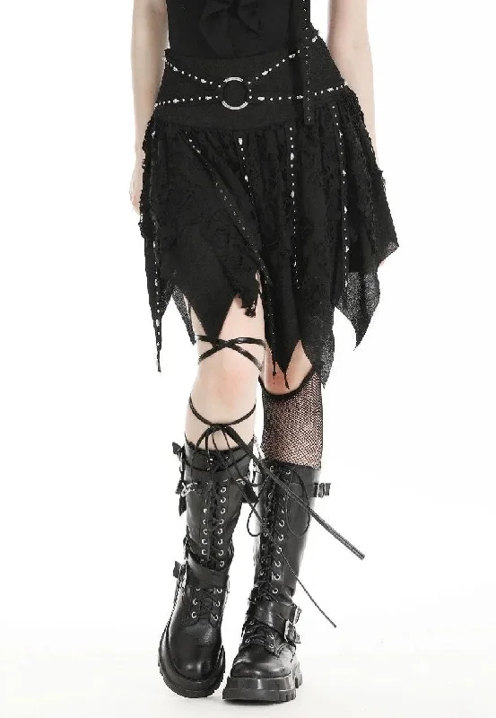 Dark In Love - Punk Irregular Tattered Skul Black - Skirt lace skirt romantic