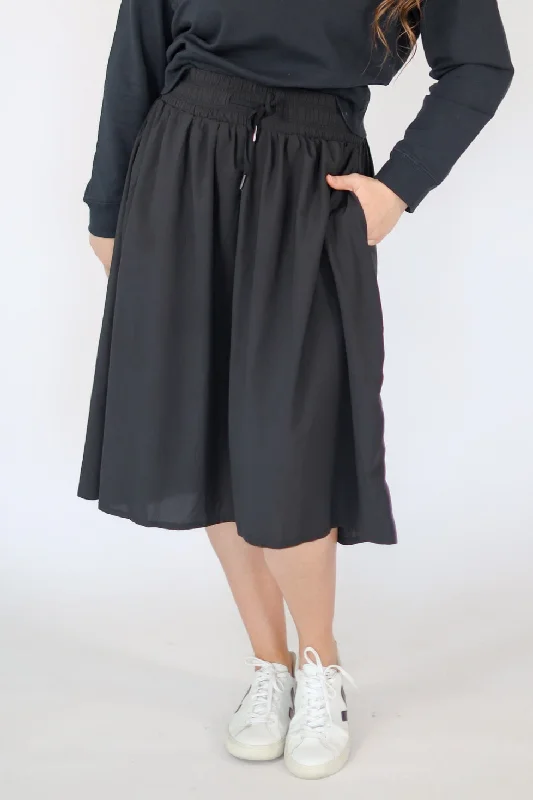 Drawstring Tech High Rise Skirt-Black velvet skirt plush