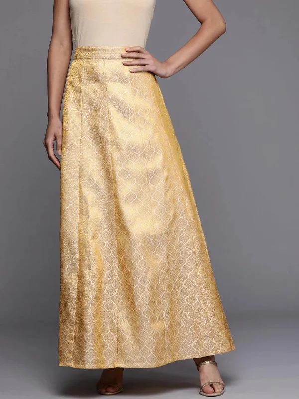 Gold Self Design Brocade Skirt ribbed skirt waist