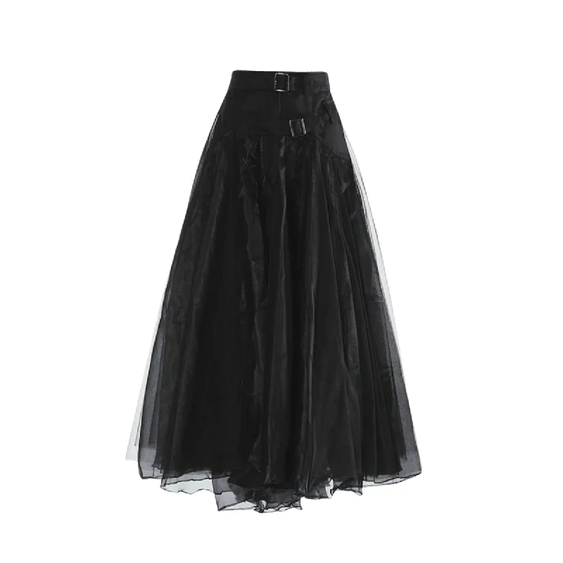 Gothic Style Tulle Skirt with Buckle Closure a-line skirt cut