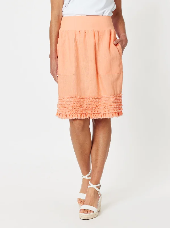 Mimi Linen Ruffle Hem Skirt - Mandarine wool skirt thick