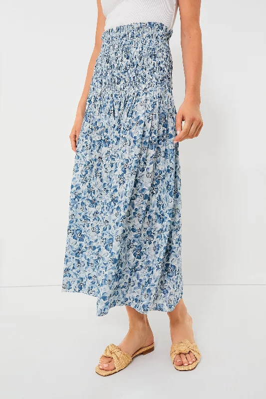 Light Sky Pressed Floral Print The Knoll Skirt button skirt front