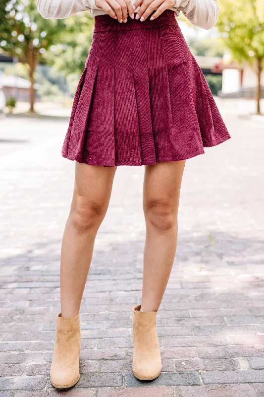 Look This Way Wine Red Pleated Skort wrap skirt elegant