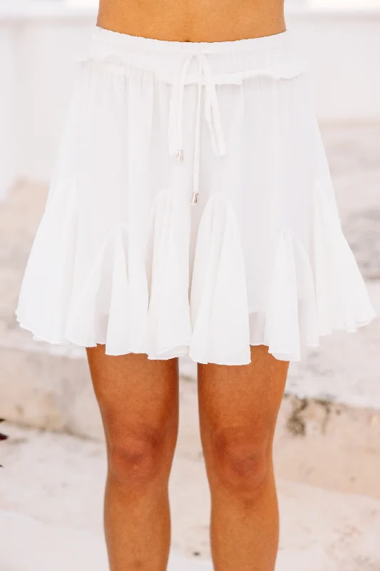 Look Your Way White Ruffled Skort elastic waist skirt