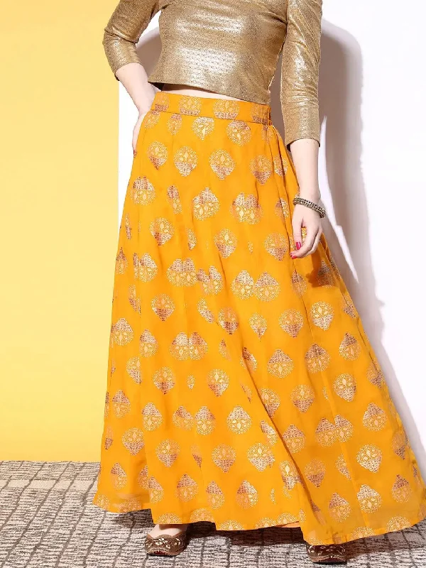 Mustard Printed Georgette Skirt cashmere skirt plush