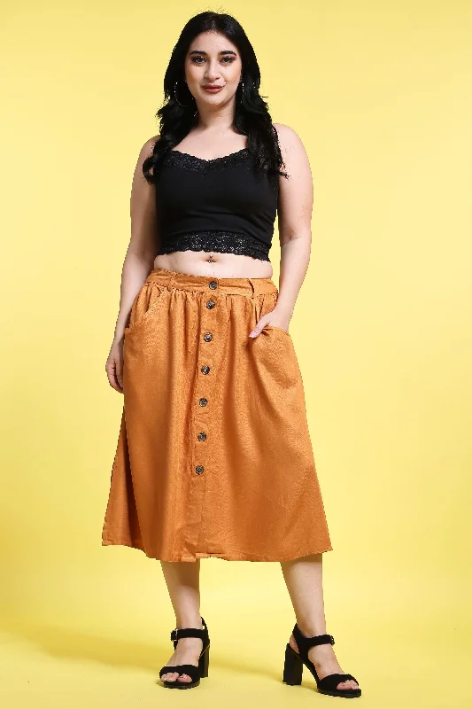 Mustard Solid Buttoned Skirt leather skirt sleek