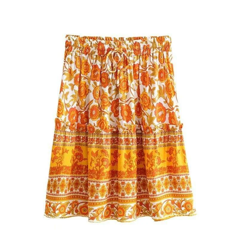 Orange Floral Print Summer Skirt chiffon skirt delicate