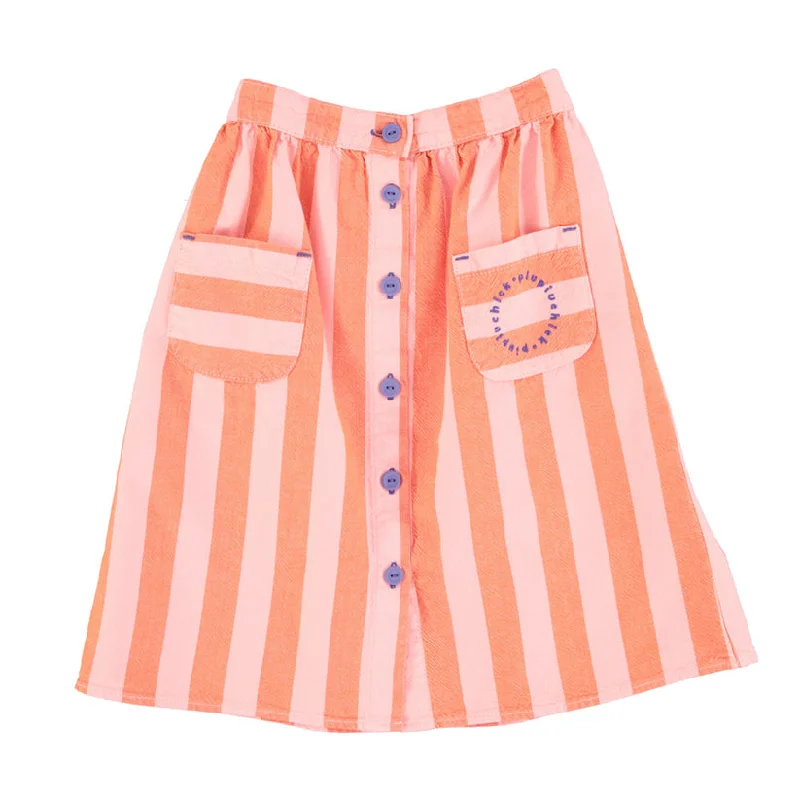 PIUPIUCHICK ORANGE AND PINK STRIPES FRONT POCKET KNEE LENGTH SKIRT lace skirt intricate