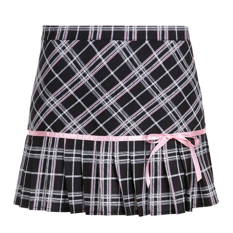 Plaid Coquette Ribbon Mini Skirt leather skirt modern