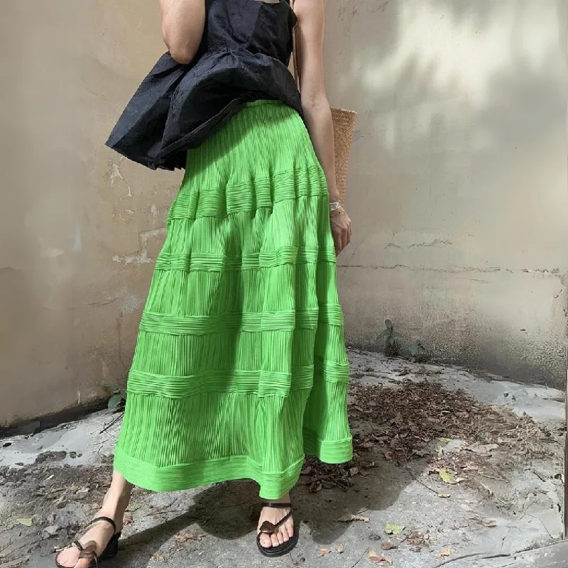 Pleated Pattern Green Skirt denim skirt classic