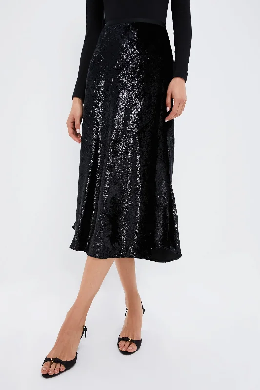 Polo Black Metallic Velvet A-line Skirt linen skirt natural