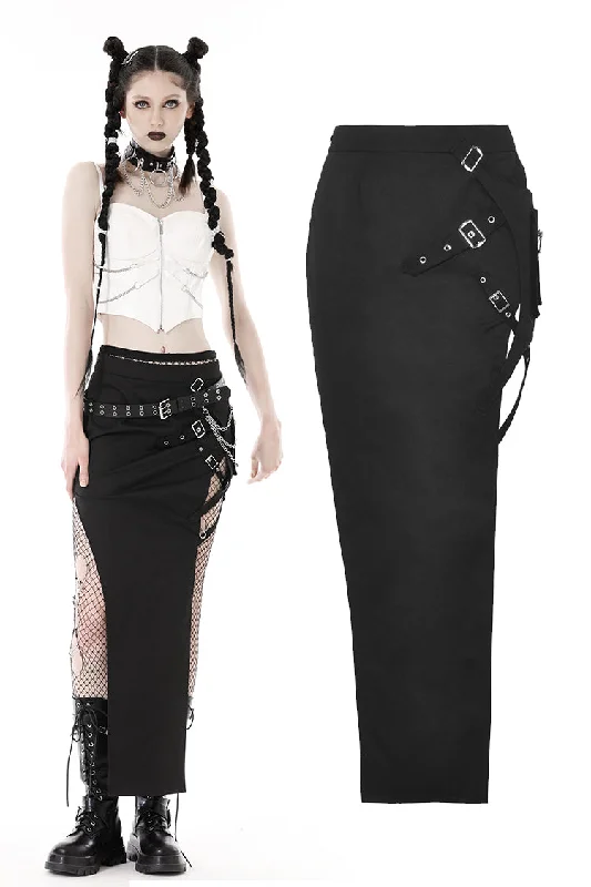 Punk rock metal side bag tight long skirt KW302 modal blend skirt