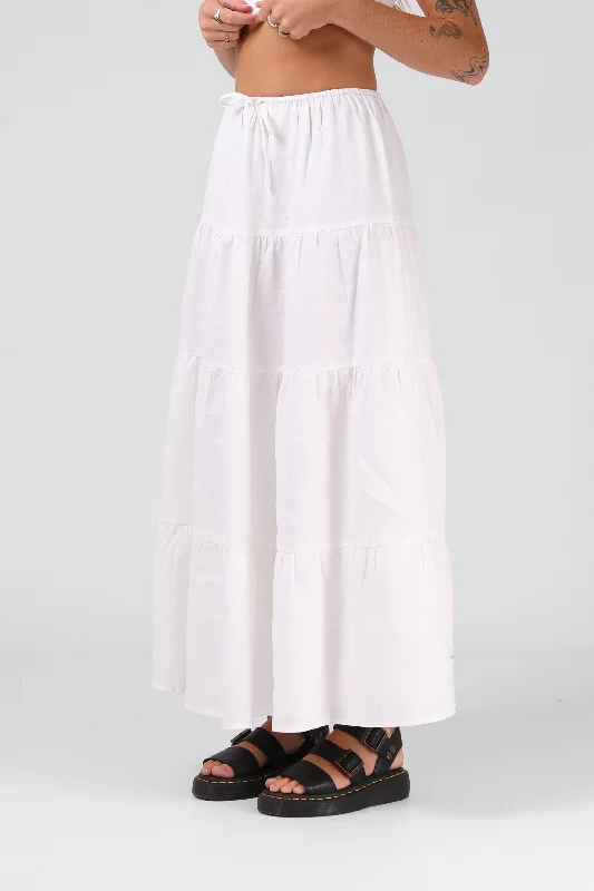 Ruby Maxi Skirt - White velvet skirt plush