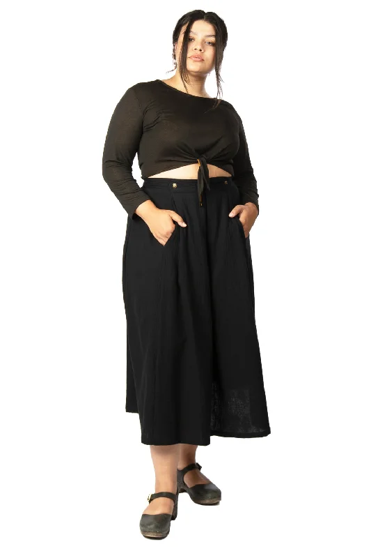 Rue Skirt in Black Double Gauze ruffled skirt detail