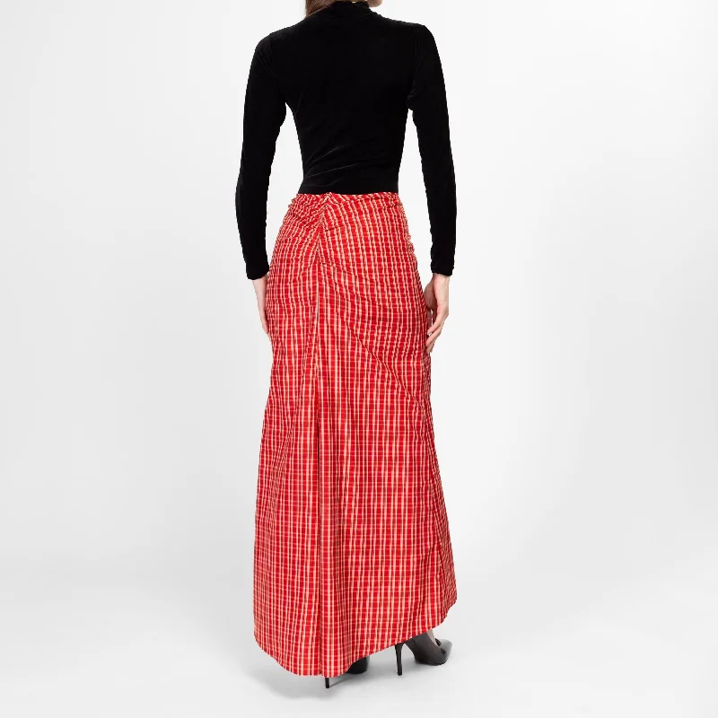 Small 90s BCBG Max Azria Red Plaid Taffeta Bustle Maxi Skirt boho skirt vibe