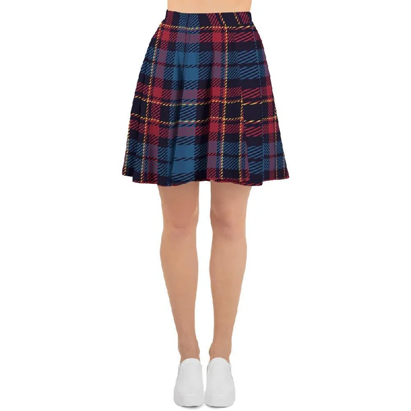 Tartan Red And Blue Plaid Women's Skirt high waist skirt