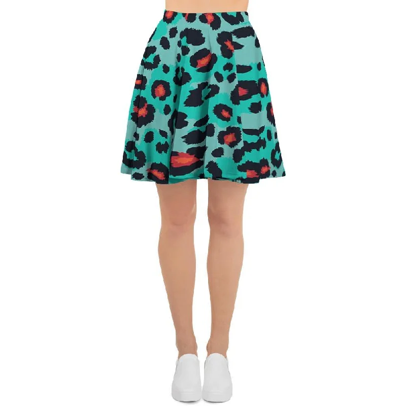 Teal Leopard Women's Skirt linen skirt airy