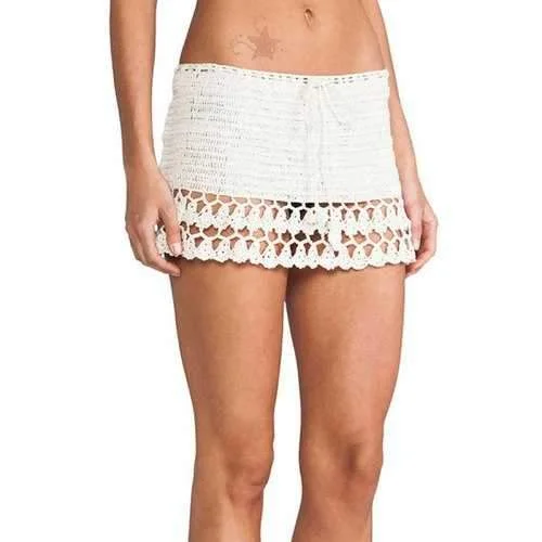 Stylish White Crochet Women's Mini Skirt - White One Size(fit Size Xs To M) denim skirt fashionable