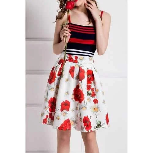 Striped Tank Top and High Waisted Skirt Twinset - L mini skirt trendy