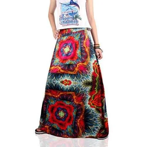 Ethnic Style Print Skirt - M silk skirt smooth