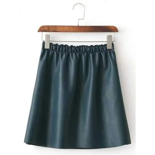 Faux Leather Fleece Lined A Line Skirt - Deep Green M denim skirt fashionable