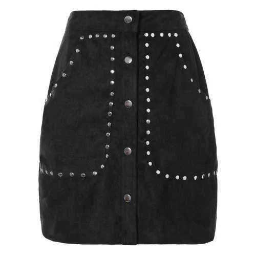 Rivet Sueded A Line Skirt - Black Xs vintage skirt charm