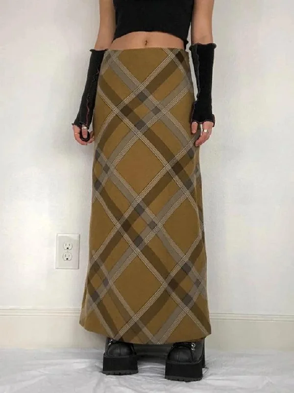 Vintage Argyle Print High Rise Maxi Skirt silk skirt sleek