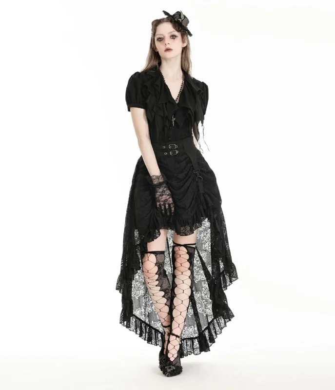 Western Fashion Gothic Princess Black Lace Hi Low Skirt lace skirt elegant