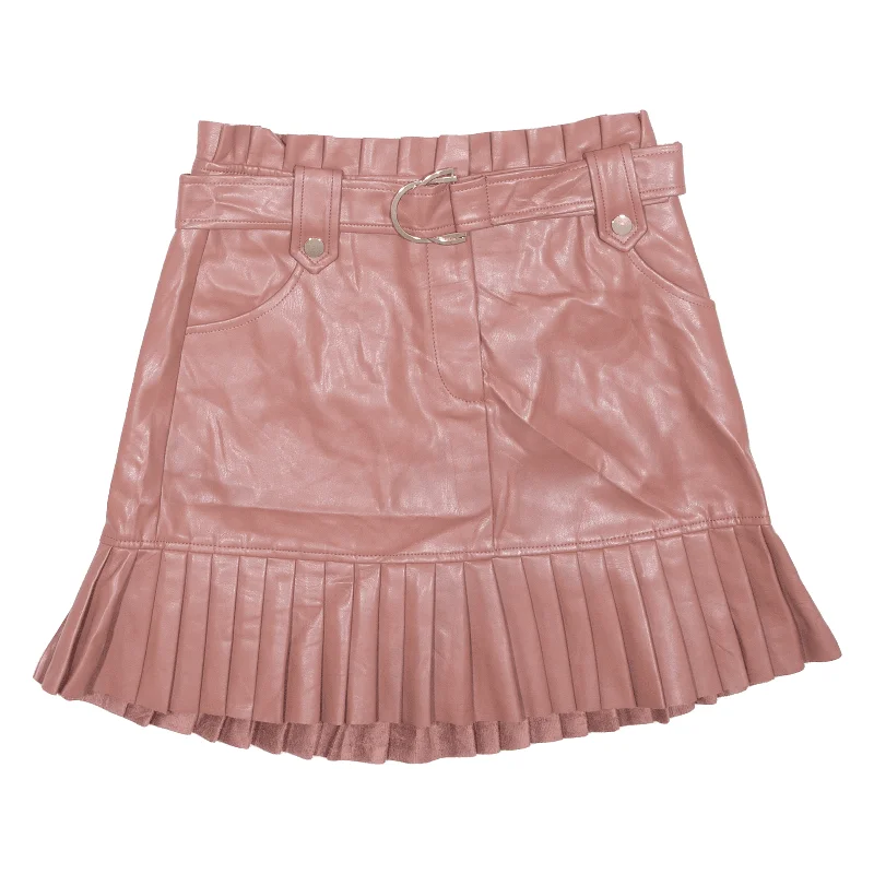 ZARA Faux Leather Belted Womens Pleated Skirt Pink Short S wrap skirt elegant